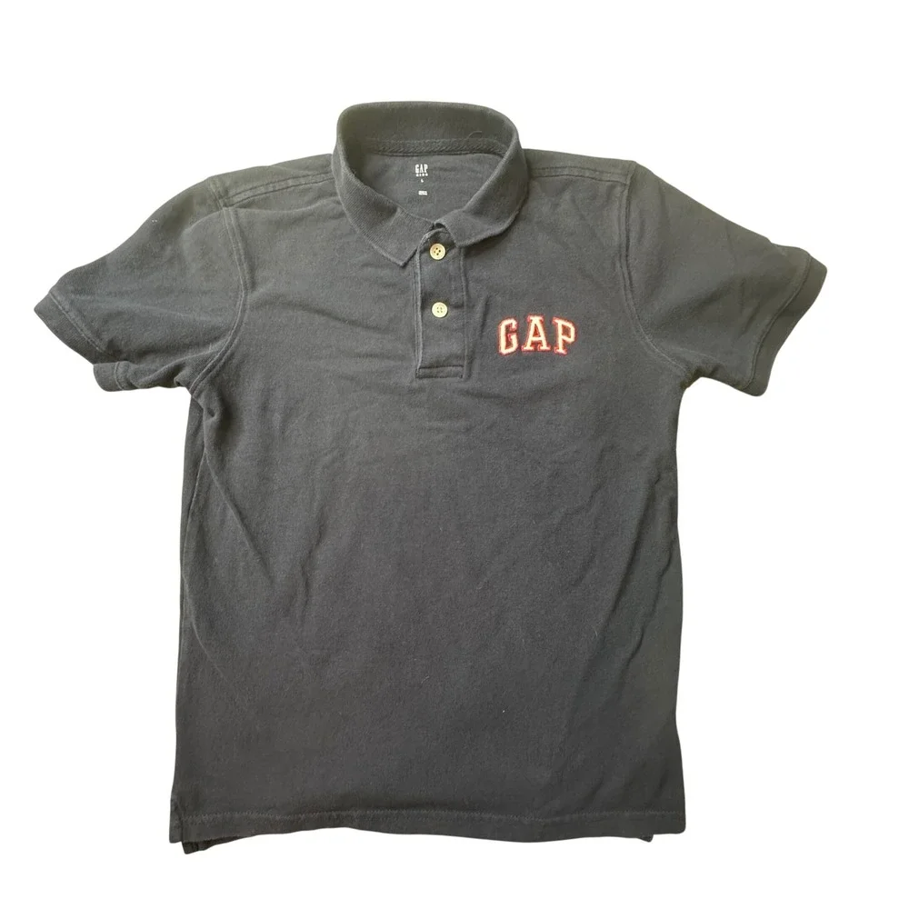 Gap Polo Shirt Kids L 10-11 Navy Blue V-FRC SS Logo Tapestry Navy 843607-00